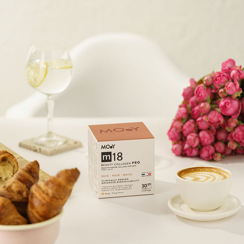 m18 PRO Colagen hidrolizat marin premium, dovedit clinic, beauty, 6.300mg tip I si III, aroma mango si portocale, 30 portii, 240 g, Molecules of Youth, natural